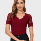 Lapa Plus Women's V-neck Patchwork Lace Short Sleeved Top