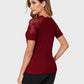Lapa Plus Women's V-neck Patchwork Lace Short Sleeved Top