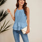 Lapa Plus Women Halter Neck Pleated Vest Tank Top Holiday Casual Camisole Blouse Shirt