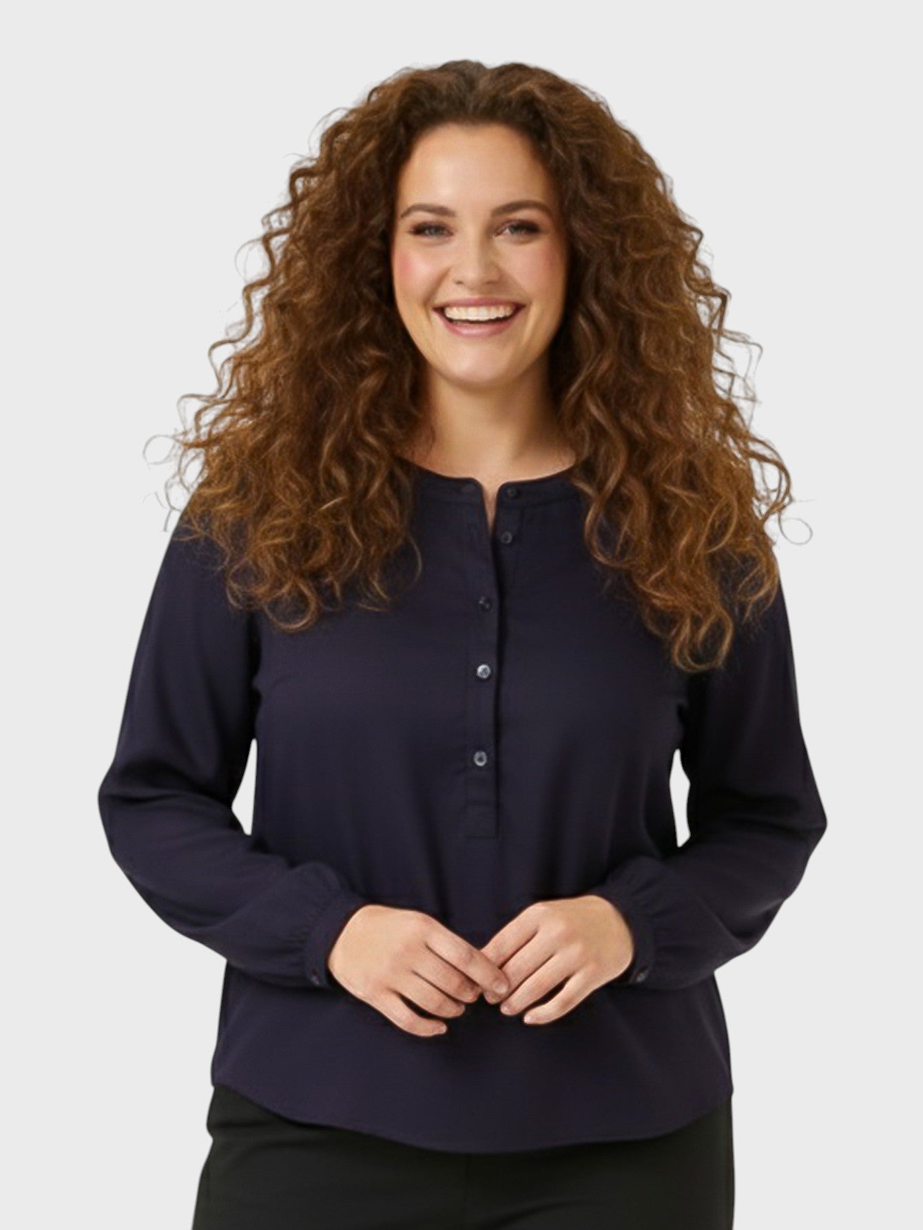 Women's Basic Crewneck Button - Front Top - Lapa plus