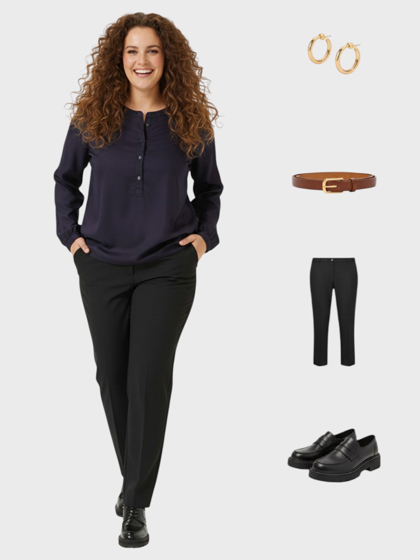 Women's Basic Crewneck Button - Front Top - Lapa plus