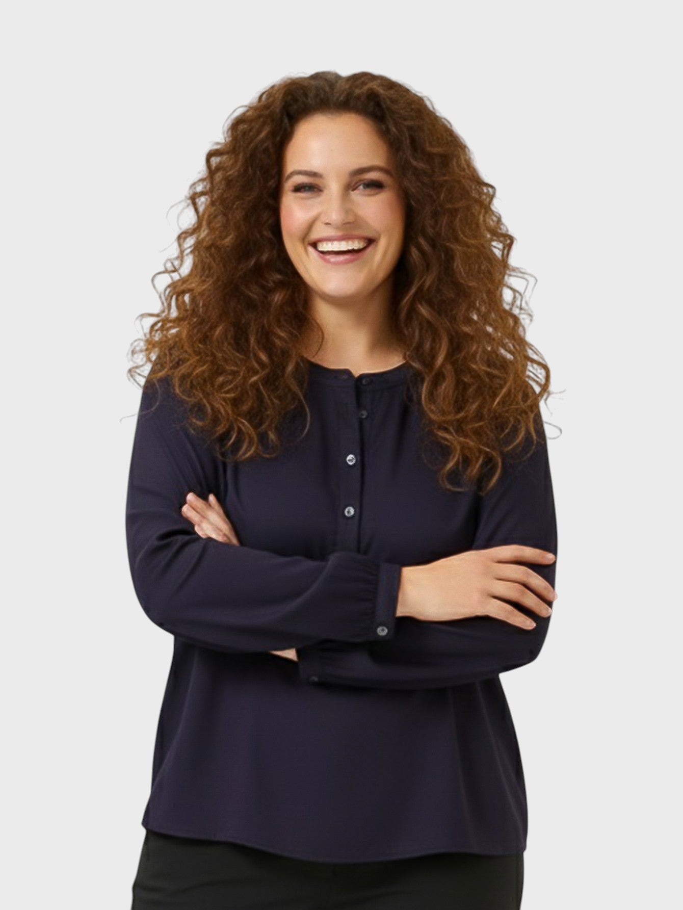Women's Basic Crewneck Button - Front Top - Lapa plus